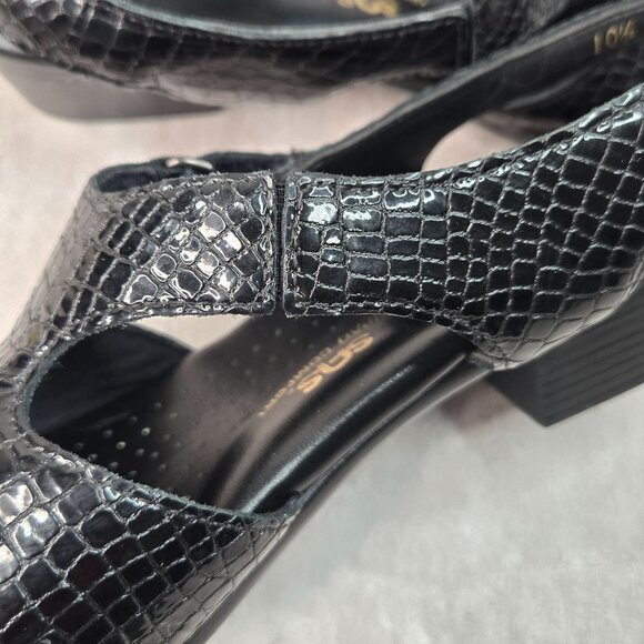 SAS Sandal Sz 10.5 Black Croc Leather Open Toe Comfort Low Heel Casual Slingback - Picture 11 of 13